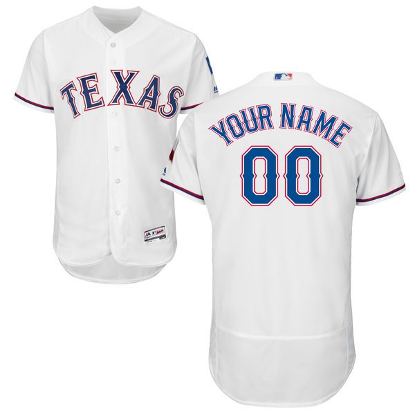 Men Texas Rangers Majestic Home White Flex Base Authentic Collection Custom MLB Jersey->customized mlb jersey->Custom Jersey